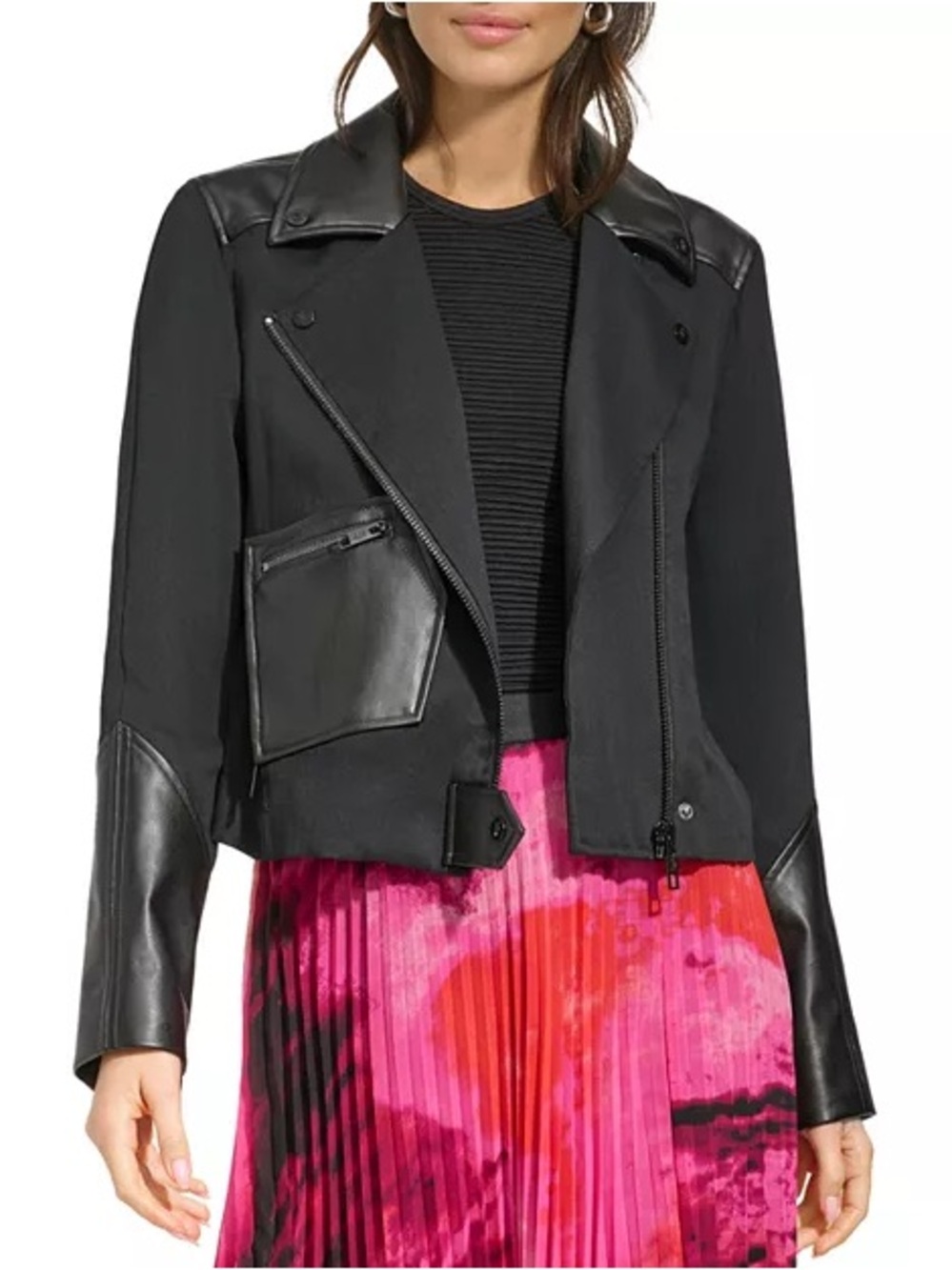 DKNY Mixed Media Moto Jacket